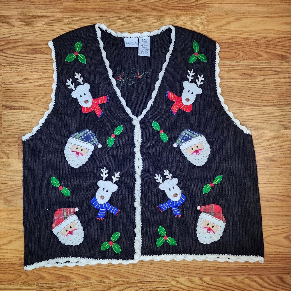 VTG Bobbie Brooks Woman Christmas Santa Reindeer Holiday Sweater Vest Size 22W